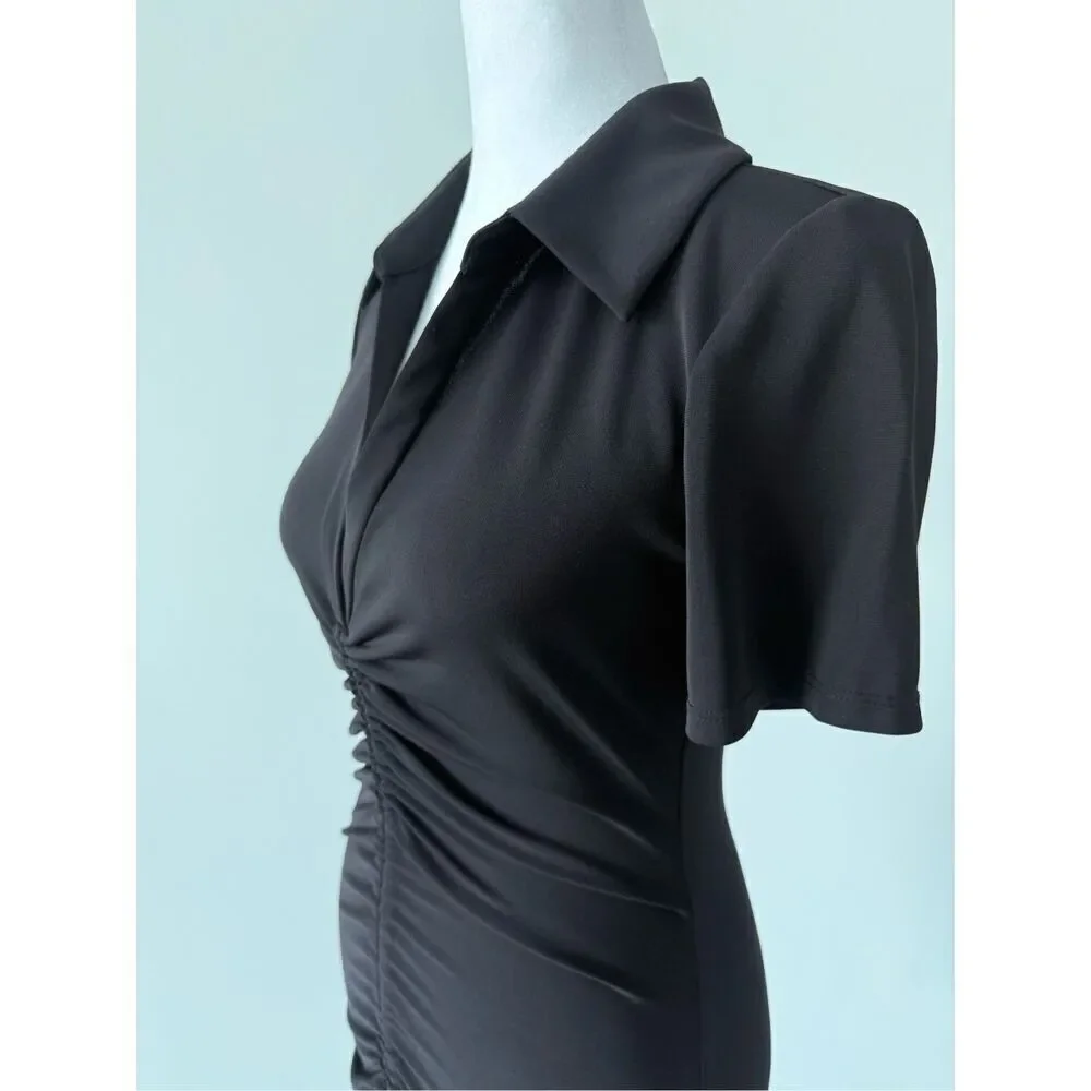 NWT Alice + Olivia Marsha Ruched Polo Mini Dress Tie